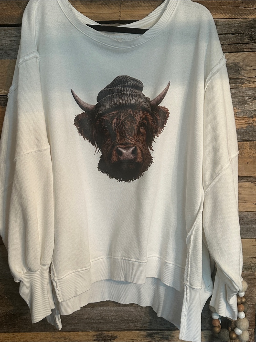 We the free Graphic Sweatshirt Camden with Highland Cow Print custom free people